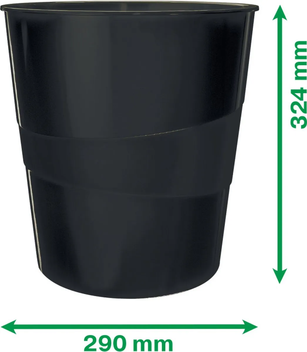 Leitz Recycle Prullenbak 15L - 98% Gerecycled Plastic - Zwart - afbeelding 6 van 6