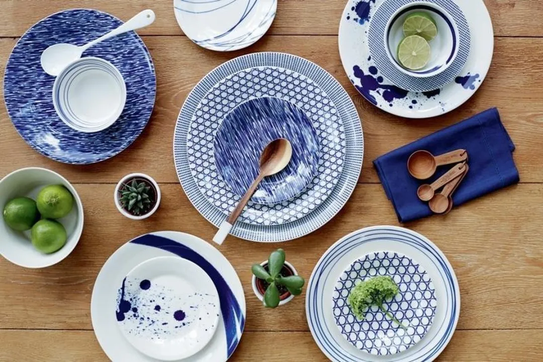 Royal Doulton Pacific Gebaksbordjes - 6 Stuks - 16cm - Wit/Blauw