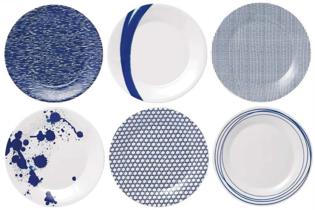 Royal Doulton Pacific Gebaksbordjes - 6 Stuks - 16cm - Wit/Blauw