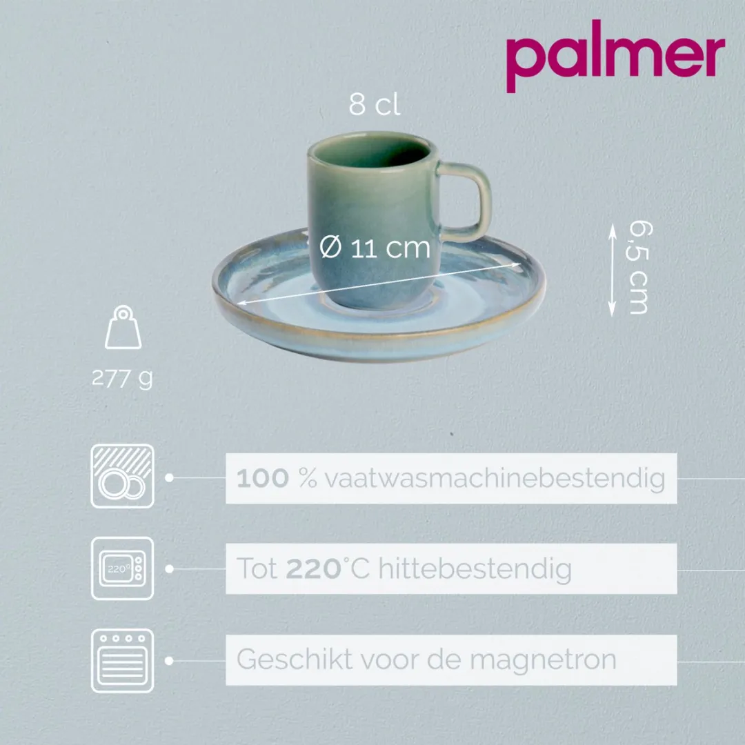 Palmer Miami Espressokop & Schotel 80ml - 2 Stuks - Groen