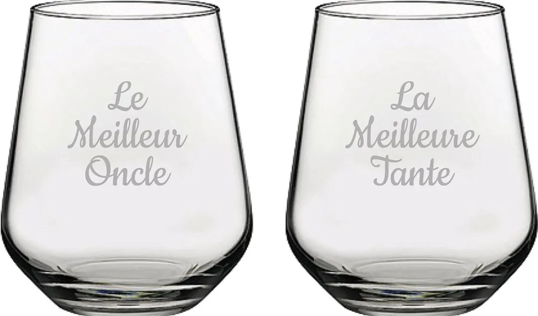 Pasabahce Drinkglas Gegraveerd "Le Meilleur Oncle & La Meilleure Tante"