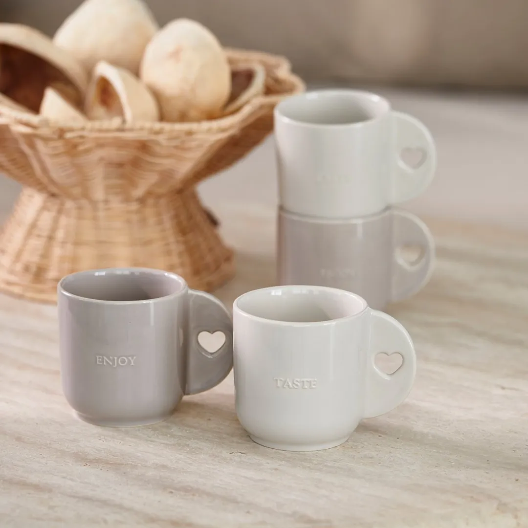 Riviera Maison Mokken Set Hartje Grijs 574550 Koffiekopjes - 330ml