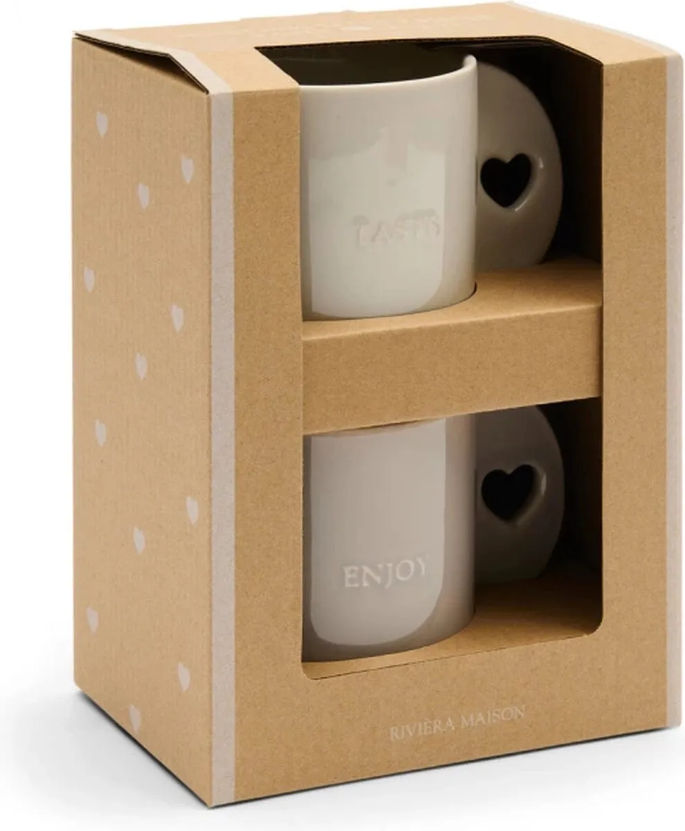 Riviera Maison Mokken Set Hartje Grijs 574550 Koffiekopjes - 330ml