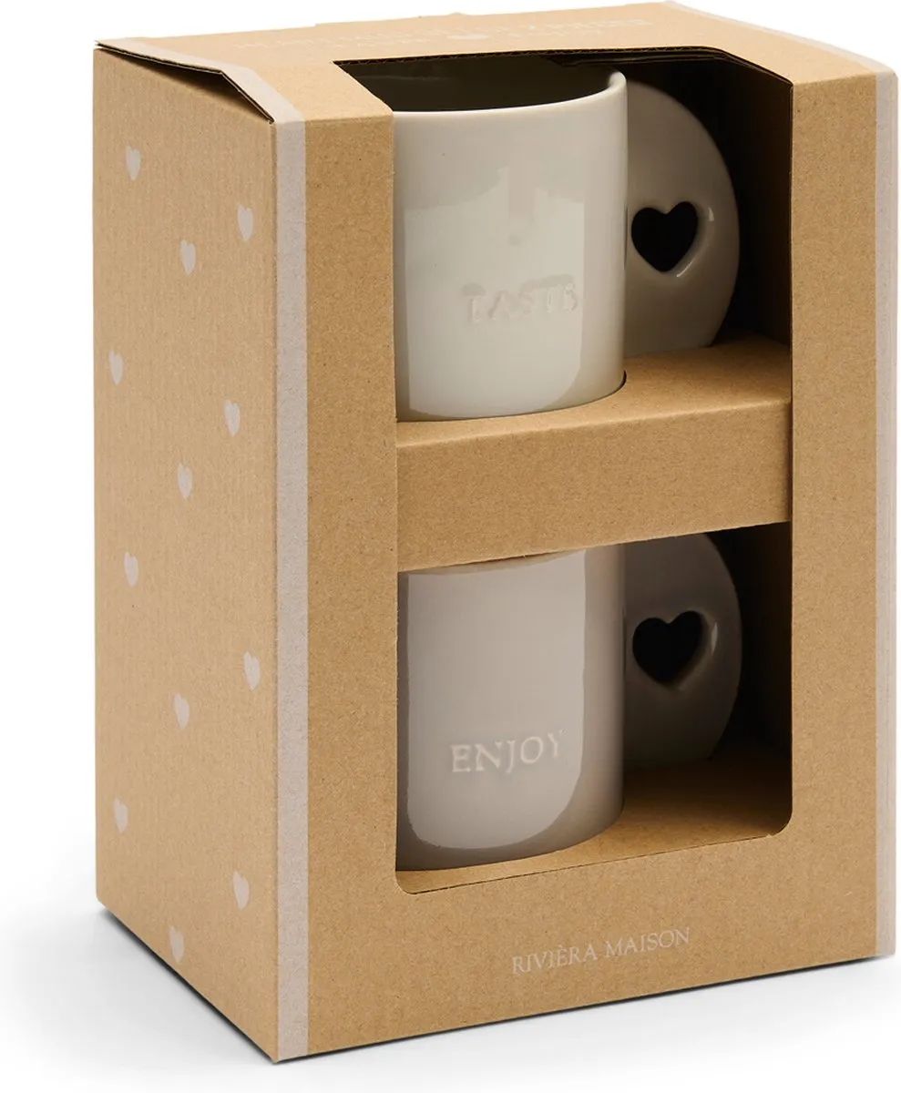 Riviera Maison Mokken Set Hartje Grijs 574550 Koffiekopjes - 330ml