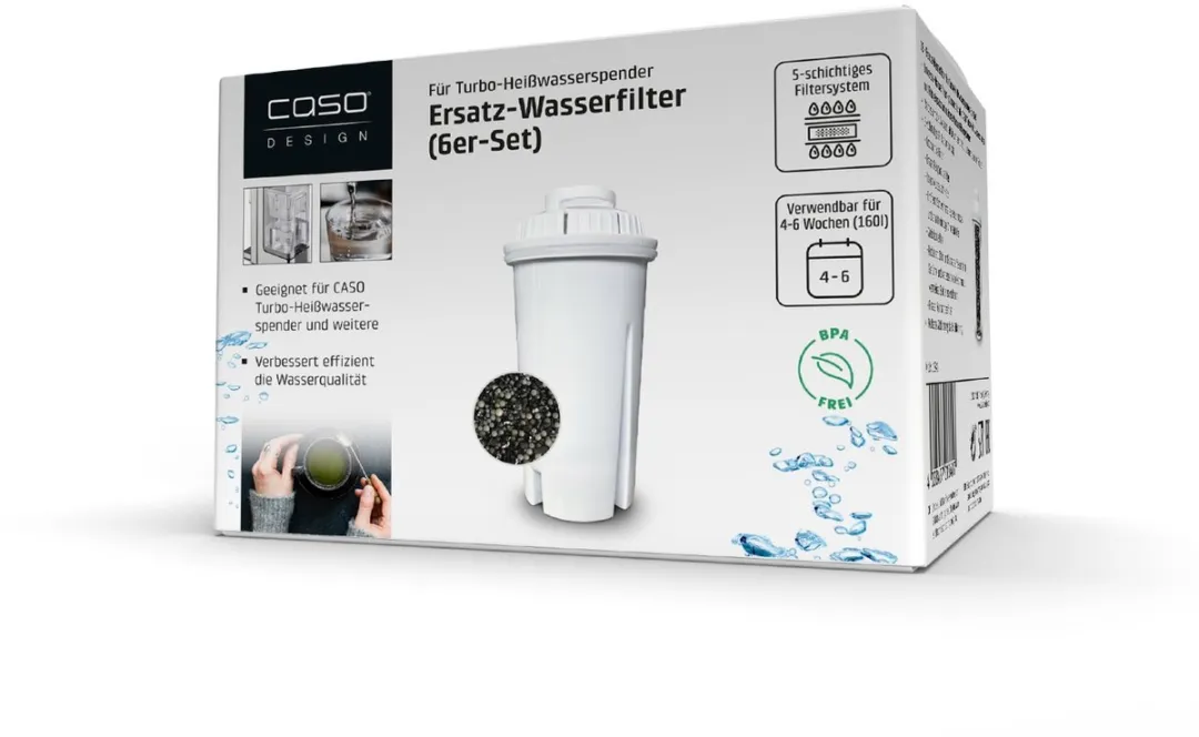 CASO Filterset voor Turbo-Heetwaterdispensers – 6 Stuks Universele Waterfilters met Siliconen Sealring, Voor o.a. HW400, HW500, HW600, HW660, HW1000, HW1660 |