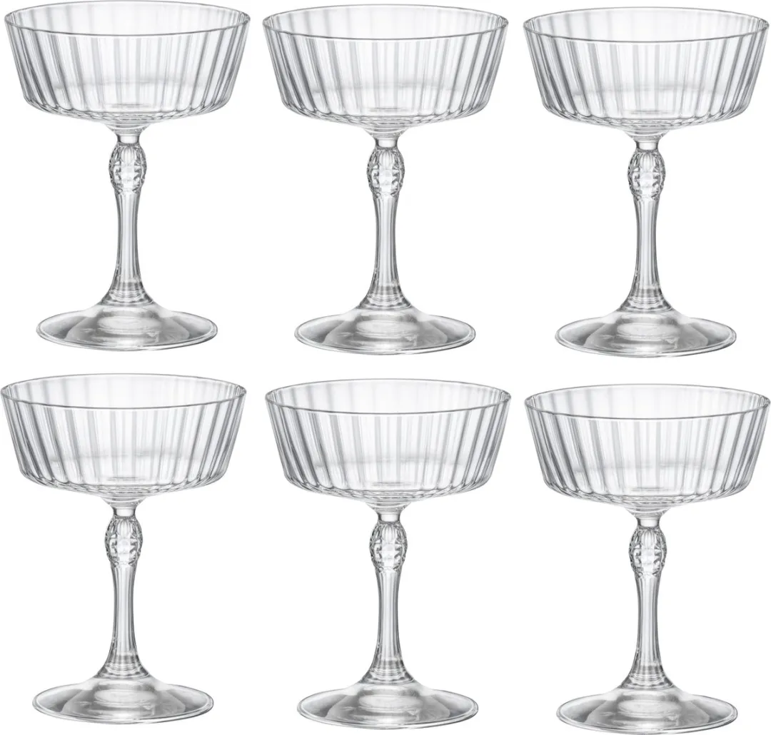 ​Bormioli Rocco Cocktailglazen America 20's - 270 ml - Set van 6 Vintage Cocktailglazen - Kristalhelder Glaswerk - Duurzaam & Vaatwasserbestendig voor Cocktails en Mixdranken​