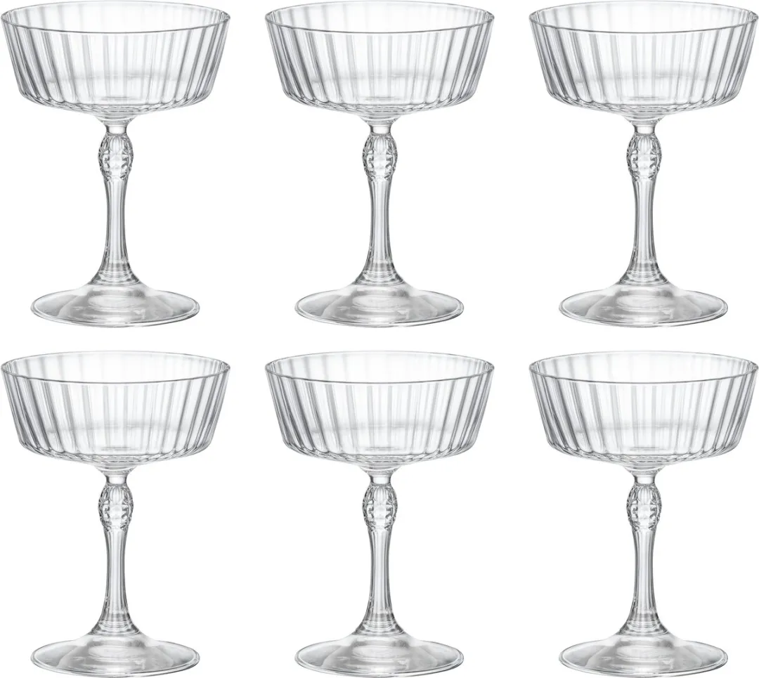 ​Bormioli Rocco Cocktailglazen America 20's - 270 ml - Set van 6 Vintage Cocktailglazen - Kristalhelder Glaswerk - Duurzaam & Vaatwasserbestendig voor Cocktails en Mixdranken​