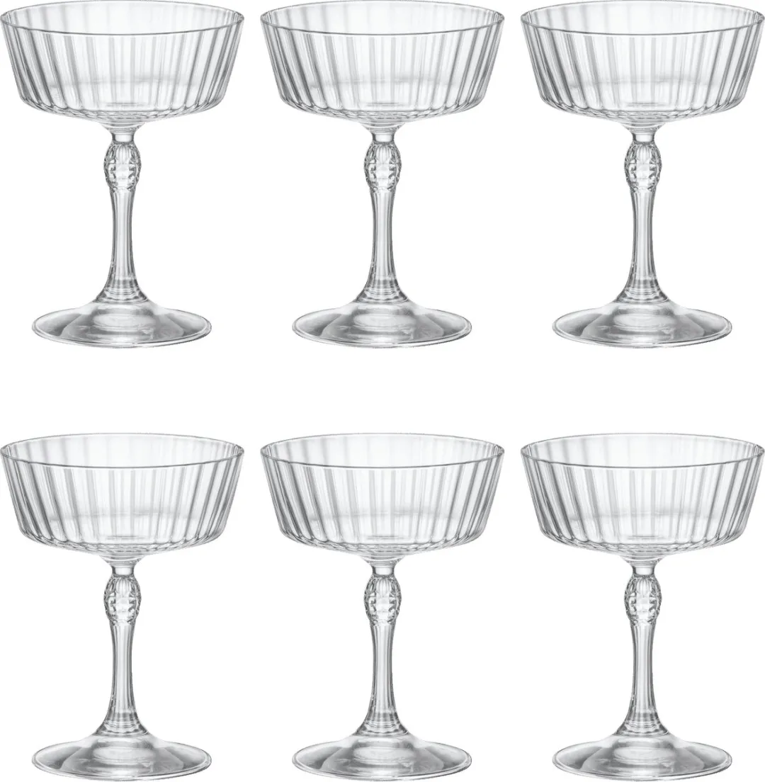 ​Bormioli Rocco Cocktailglazen America 20's - 270 ml - Set van 6 Vintage Cocktailglazen - Kristalhelder Glaswerk - Duurzaam & Vaatwasserbestendig voor Cocktails en Mixdranken​