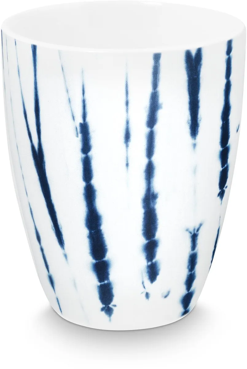 vtwonen Tie-Dye Mok 425ml - Blauw/Wit - Set van 4