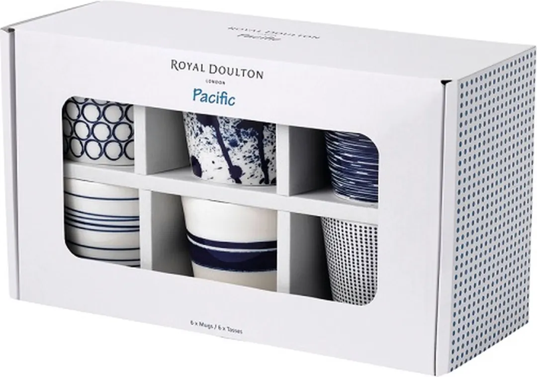 Royal Doulton Pacific Mokken - 6 Stuks 450ml - Wit/Blauw