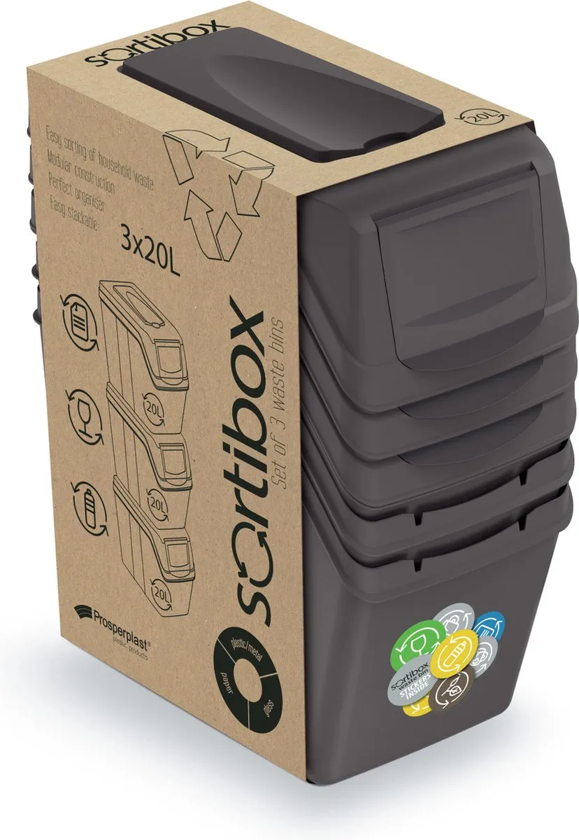 Prosperplast ISWB20S3-405U Afvalscheidingprullenbak 3-delig - 25L Grijs - afbeelding 6 van 6