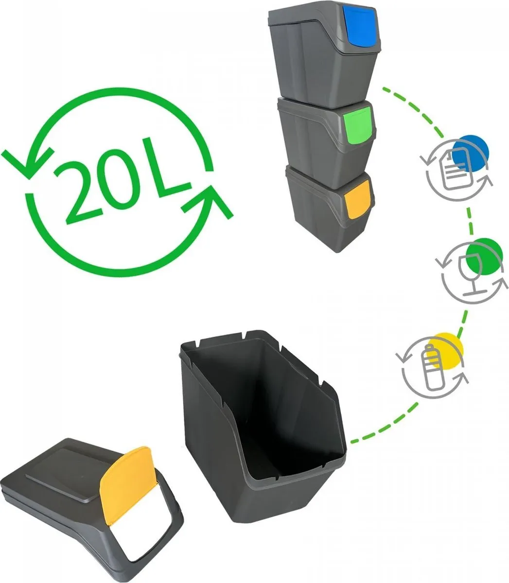 Prosperplast ISWB20S3-405U Afvalscheidingprullenbak 3-delig - 25L Grijs
