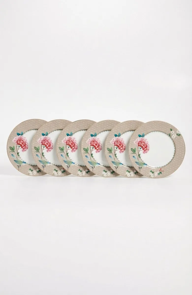 Pip Studio Blushing Birds Ontbijtborden - 6 Stuks - 21cm - Blauw