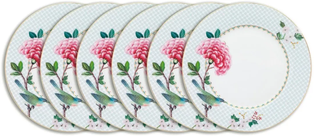 Pip Studio Blushing Birds Ontbijtborden - 6 Stuks - 21cm - Blauw