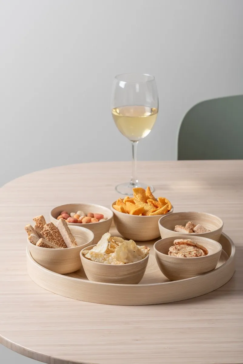 Present Time Puro Schaal Tray Rond - 32x32x6cm - Bamboe