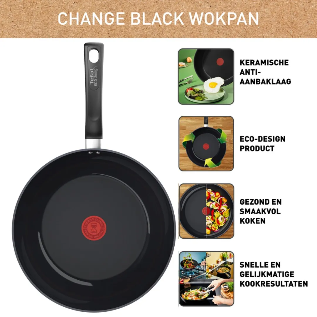 Tefal C47619 Change Keramische Wokpan 28cm - Zwart