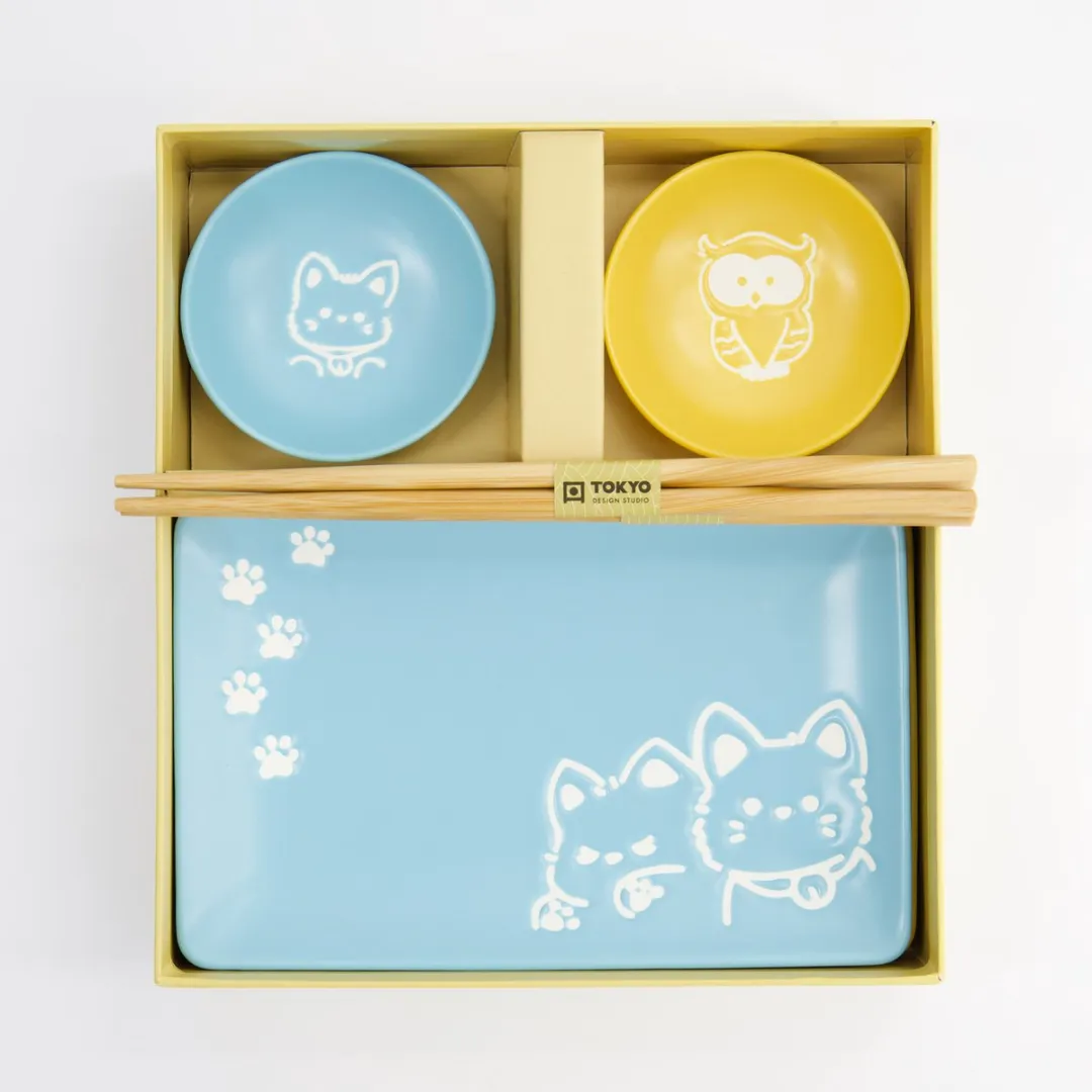 Tokyo Design Studio Sushiset Owl Shiba 33482 - 2 Personen - Blauw/Geel