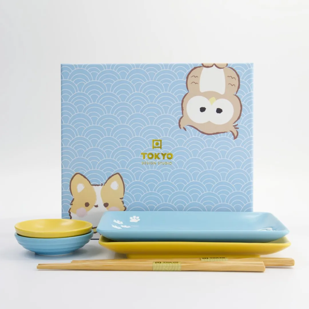 Tokyo Design Studio Sushiset Owl Shiba 33482 - 2 Personen - Blauw/Geel