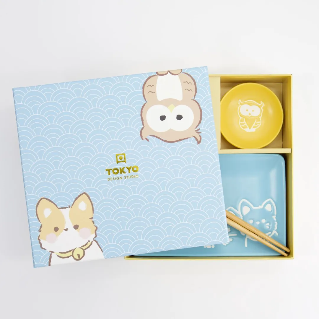 Tokyo Design Studio Sushiset Owl Shiba 33482 - 2 Personen - Blauw/Geel