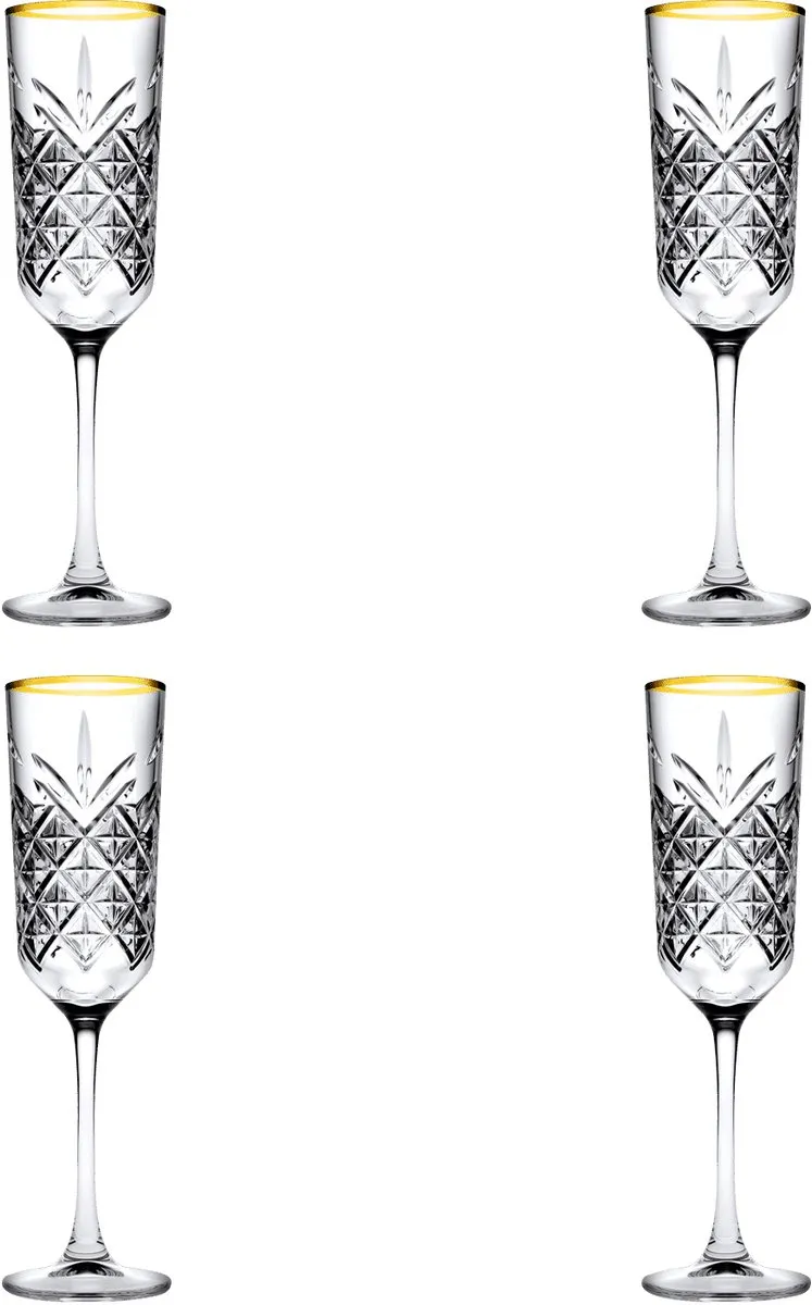 Pasabahce Timeless Champagneglas 17,5cl - 4 Stuks - Gouden rand