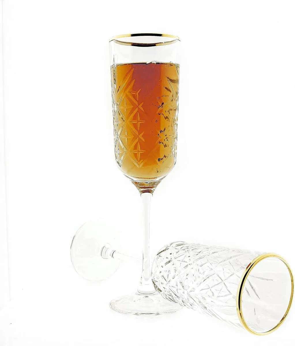 Pasabahce Timeless Champagneglas 17,5cl - 4 Stuks - Gouden rand