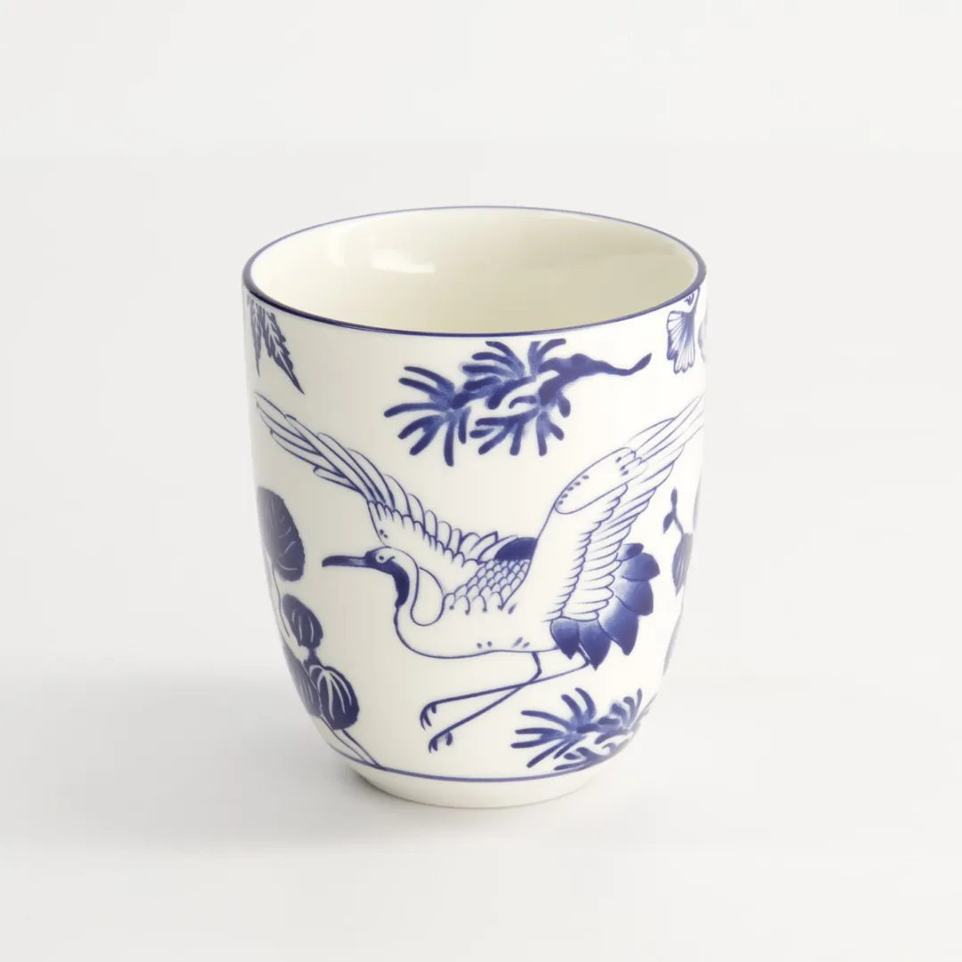 Tokyo Design Studio Mok Crane Flora Japonica Beker 170ml - Blauw/Wit
