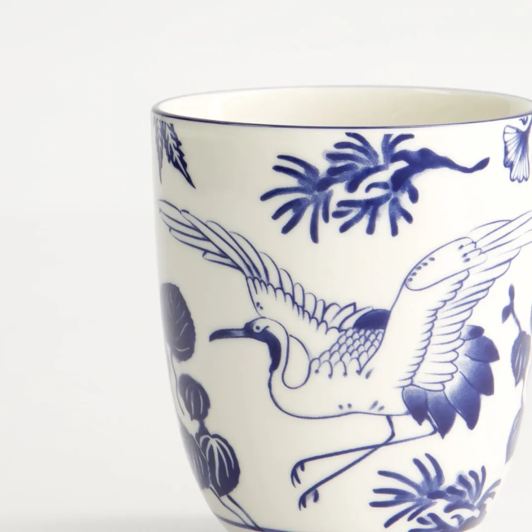 Tokyo Design Studio Mok Crane Flora Japonica Beker 170ml - Blauw/Wit