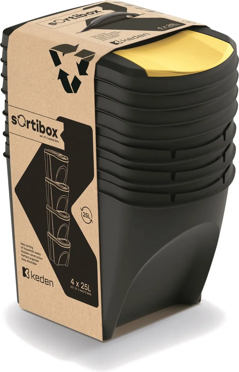 Prosperplast Kaden Prullenbakset 4x25L - Zwart