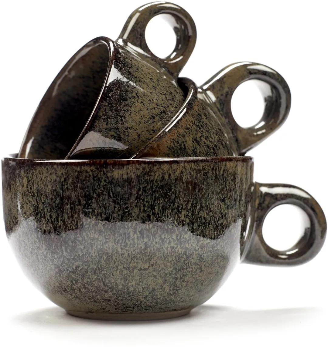 Serax Sergio Herman Surface Koffiekop + Schotel 13cm - Indi Grijs - 4 Stuks