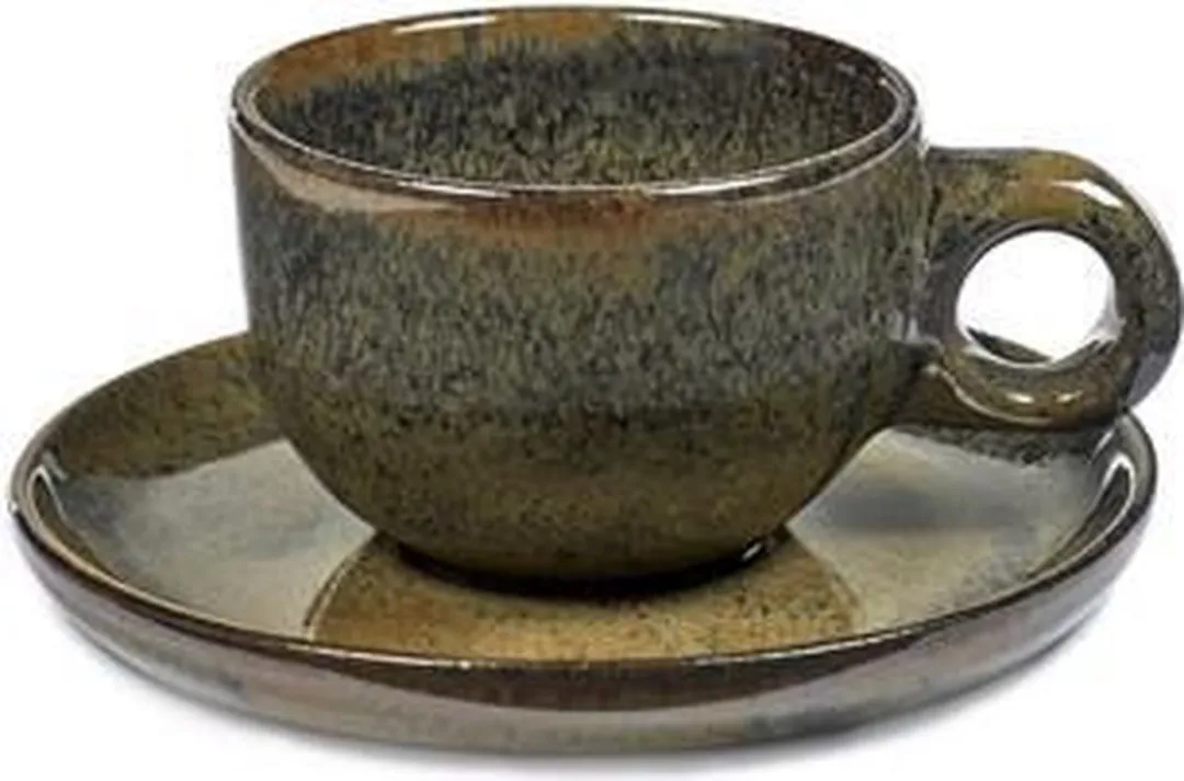 Serax Sergio Herman Surface Koffiekop + Schotel 13cm - Indi Grijs - 4 Stuks