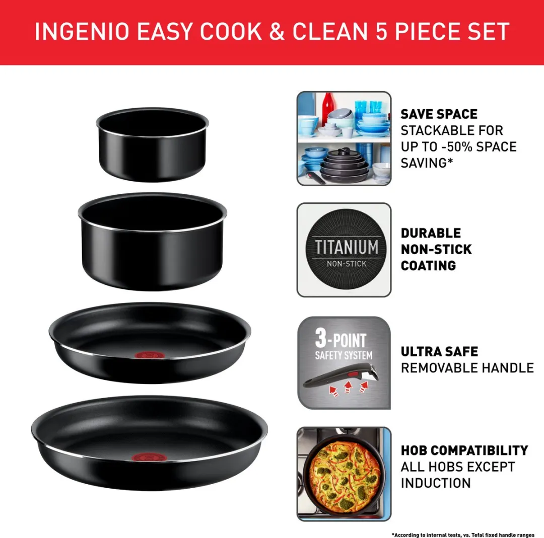 Tefal Ingenio Easy Cook & Clean L1549043 Pannenset - 5-delig - Zwart