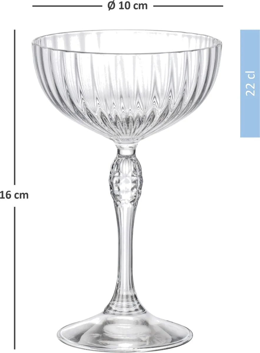 Bormioli Rocco America's Cocktail Martini glazen - 22 cl - 24 stuks - Champagneglazen - Coupe - Kristalglas - Vaatwasserbestendig