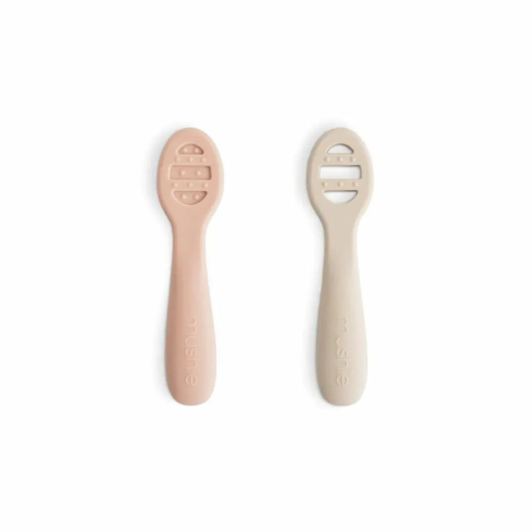 Mushie First Feeding Baby Lepers 2 Stuks - Blush/Shifting Sand