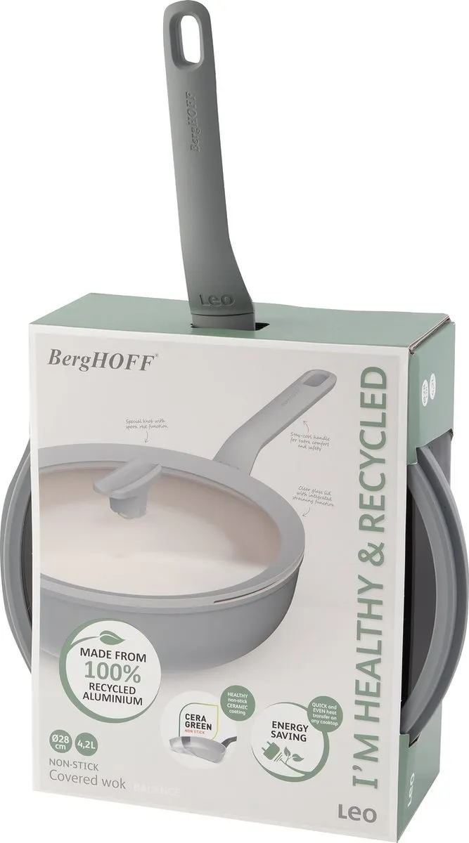 BergHOFF LEO Wokpan 4.2L - Ø28cm - Grijs - PFAS-vrij - afbeelding 6 van 6