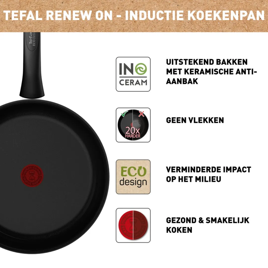 Tefal Renew Black ON Keramische Koekenpan 28cm - Inductie