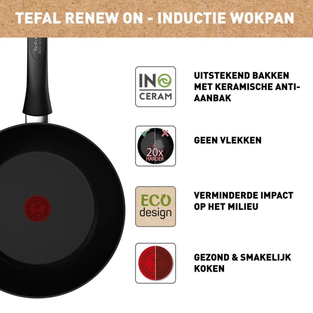 Tefal Renew Black ON Keramische Wokpan 28cm - Inductie