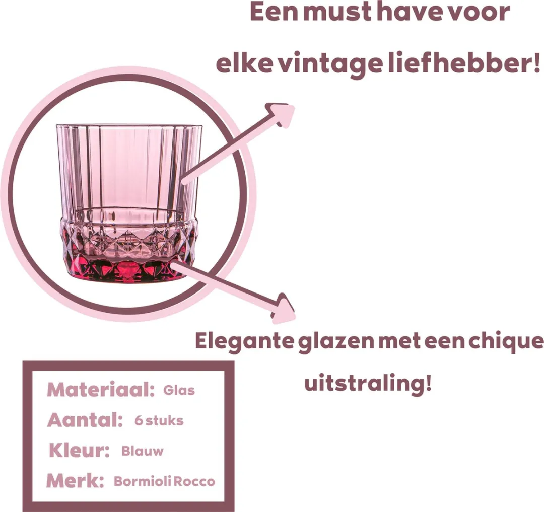 Bormioli Rocco GlamoMax's Choice Waterglazen 37cl - 6 Stuks - Lila Rose