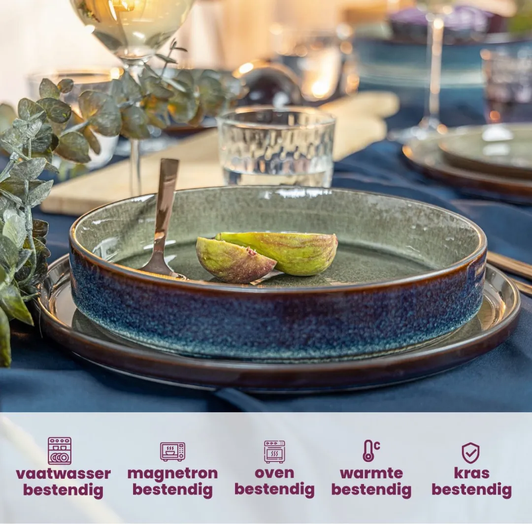Cosy&Trendy Quintana Diepe Bord - Groen - 4 Stuks - Ø23cm