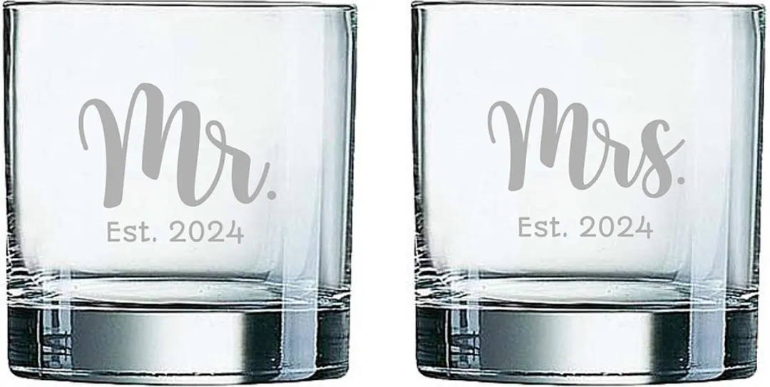 Arcoroc Mr. & Mrs. Est. 2024 Gegraveerde Whiskeyglazen 38cl