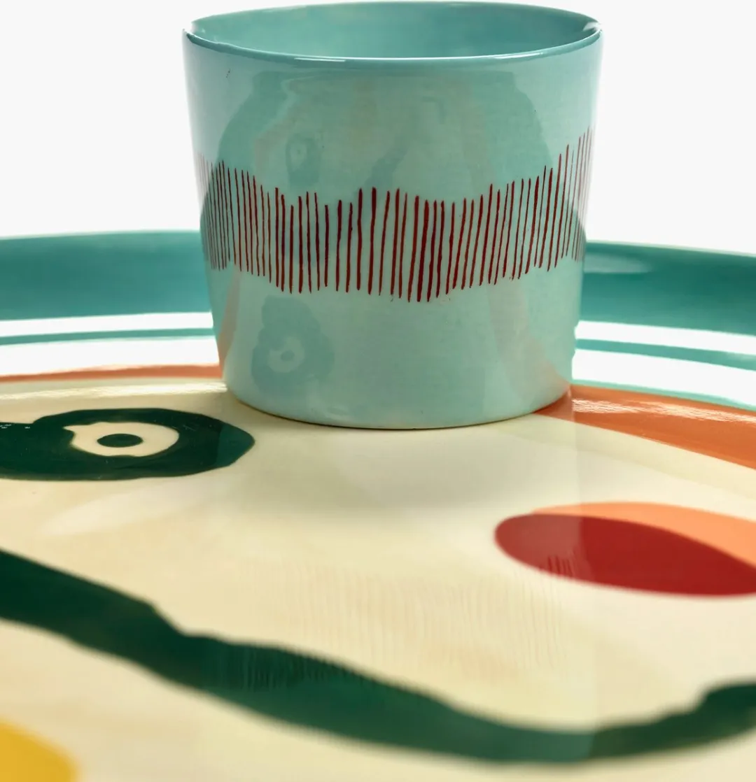 Serax Ottolenghi Feast Espressokoppen - 4 Stuks - 7cm - Azurblauw/Rood
