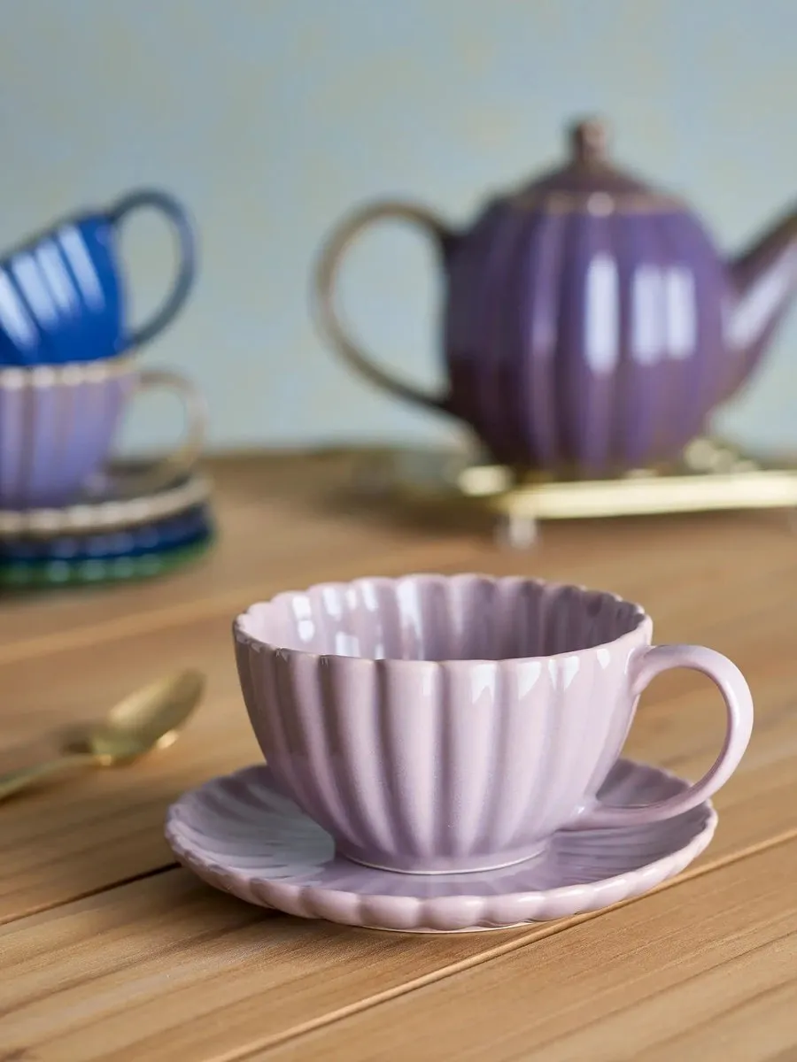 Bloomingville Latina Kop & Schotel Aardewerk - 15cm - Roze - 2 Stuks