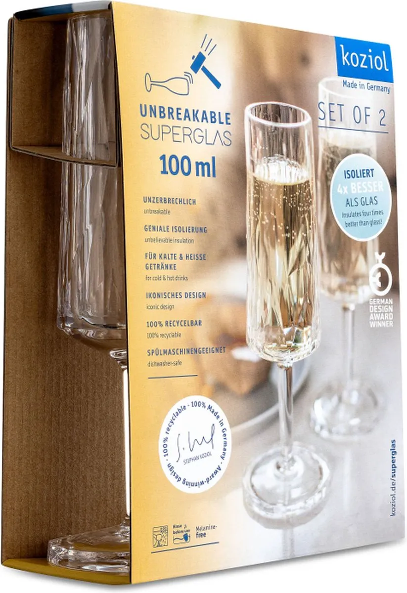 Koziol Superglas Club No. 14 Champagneflute 70 Stuks - 100ml - Transparant