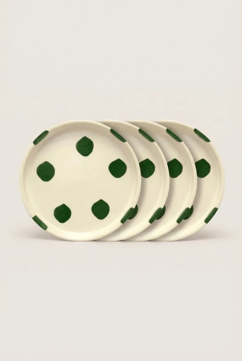 vtwonen Gebaksbord Stippen 13cm - Donkergroen - 4 Stuks