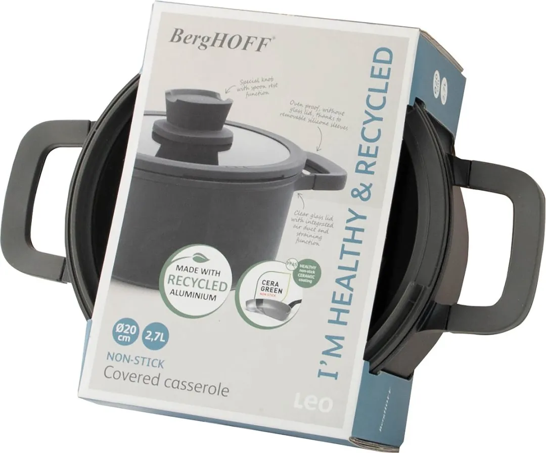 LEO Kookpot antikleef met deksel Stone+ - Ø 20cm - Grijs - PFAS-vrij