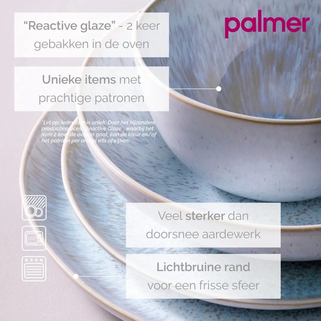 Palmer Light Blue Sea Schaal - 2 Stuks 80cl - ø15cm - Wit/Lichtblauw