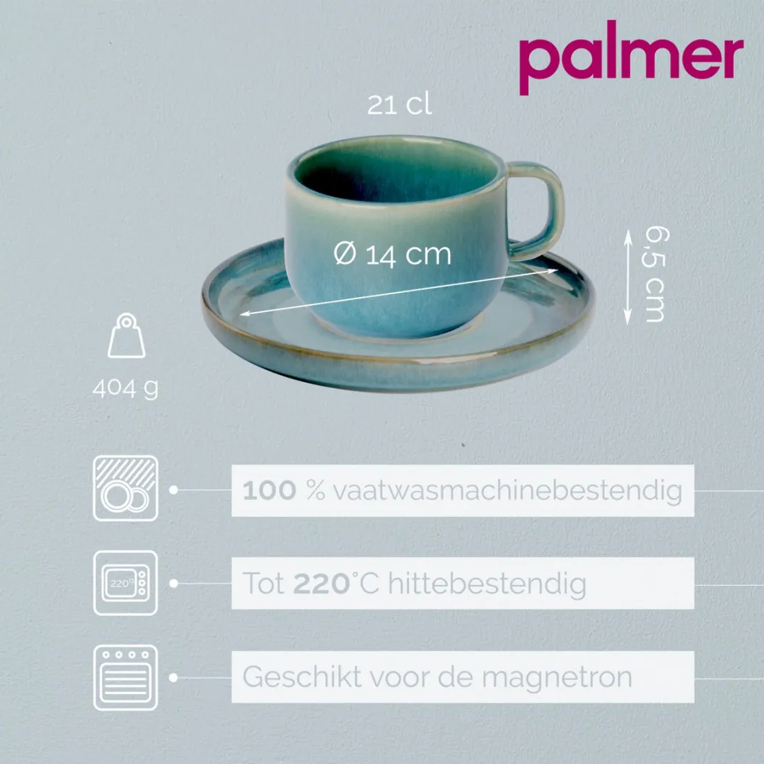 Palmer Miami Koffiekop & Schotel 210ml - 2 Stuks - Groen