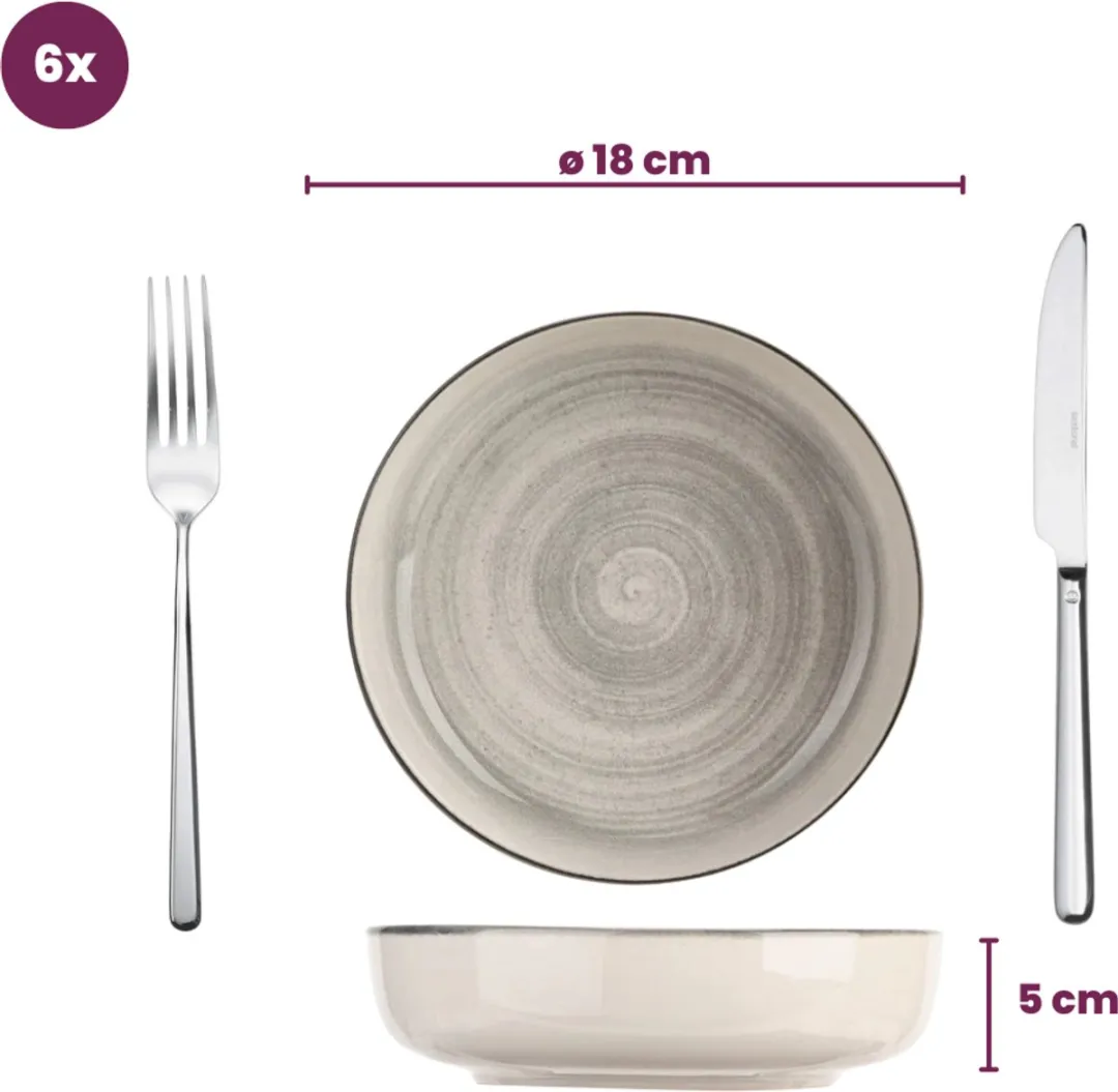 Cosy&Trendy Diepe Bordenset 18cm - 6 Stuks - Grijs - afbeelding 6 van 6