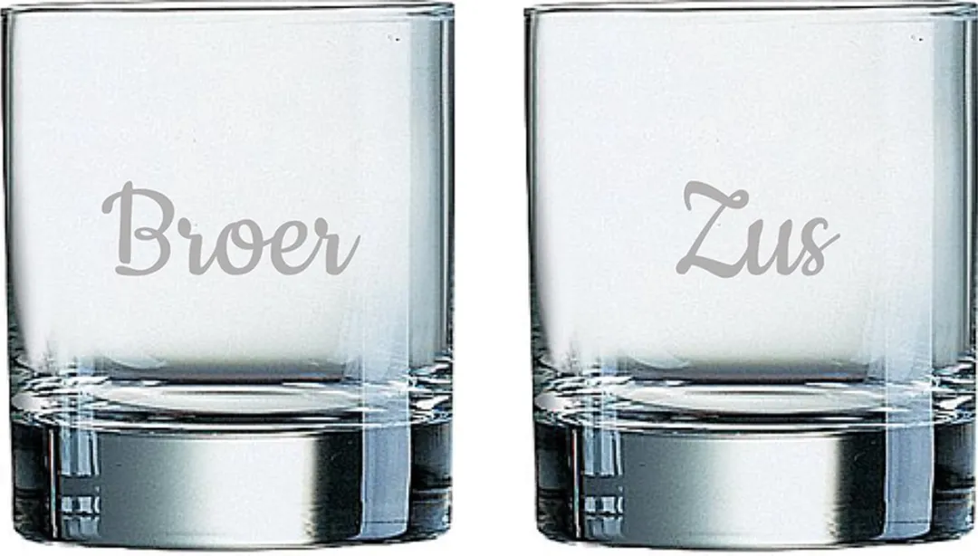 Arcoroc Whiskeyglas Gegraveerd Broer-Zus 20cl