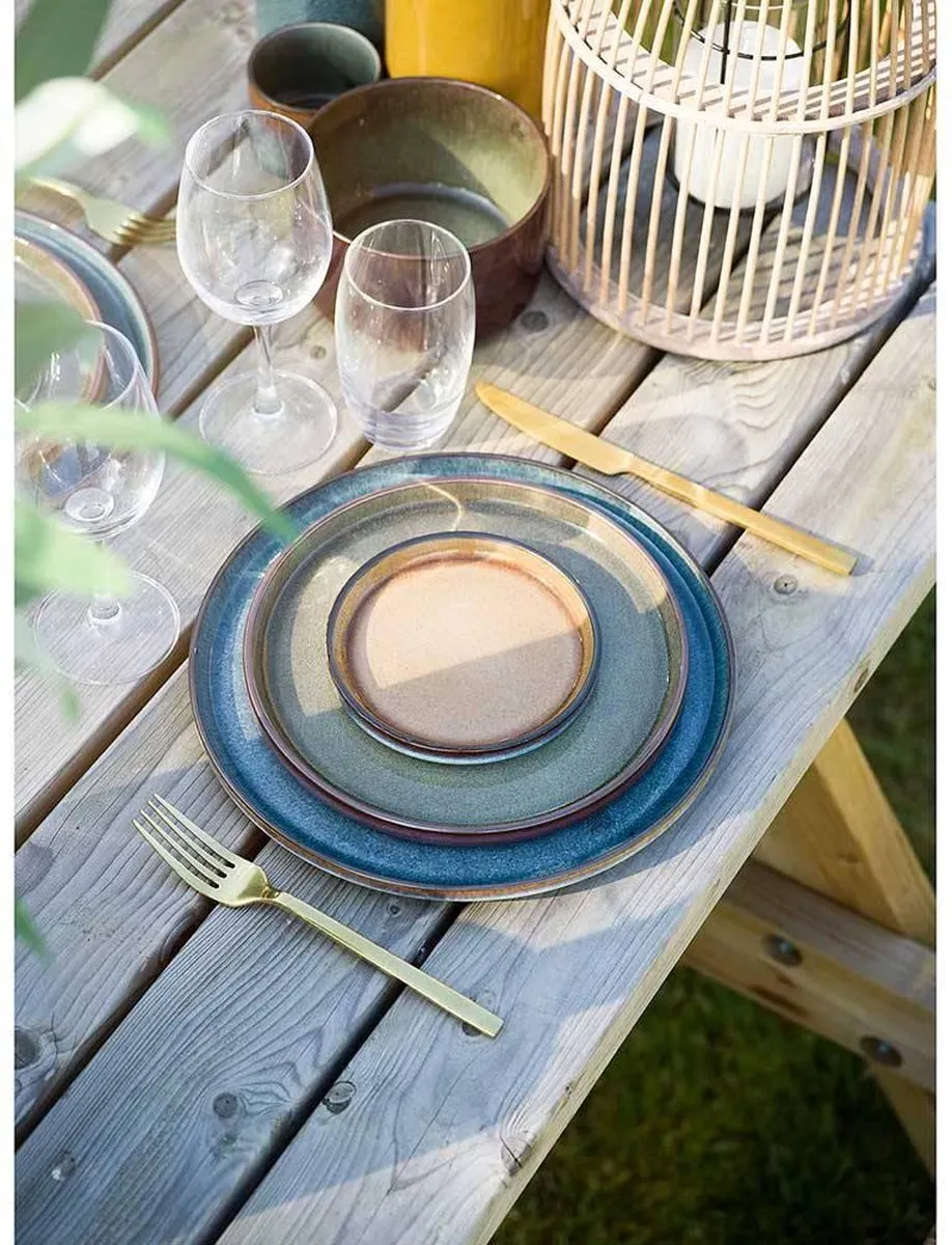 Cosy&Trendy Quintana Ontbijtbord - Ø22cm - Blauw/Amber - 6 Stuks