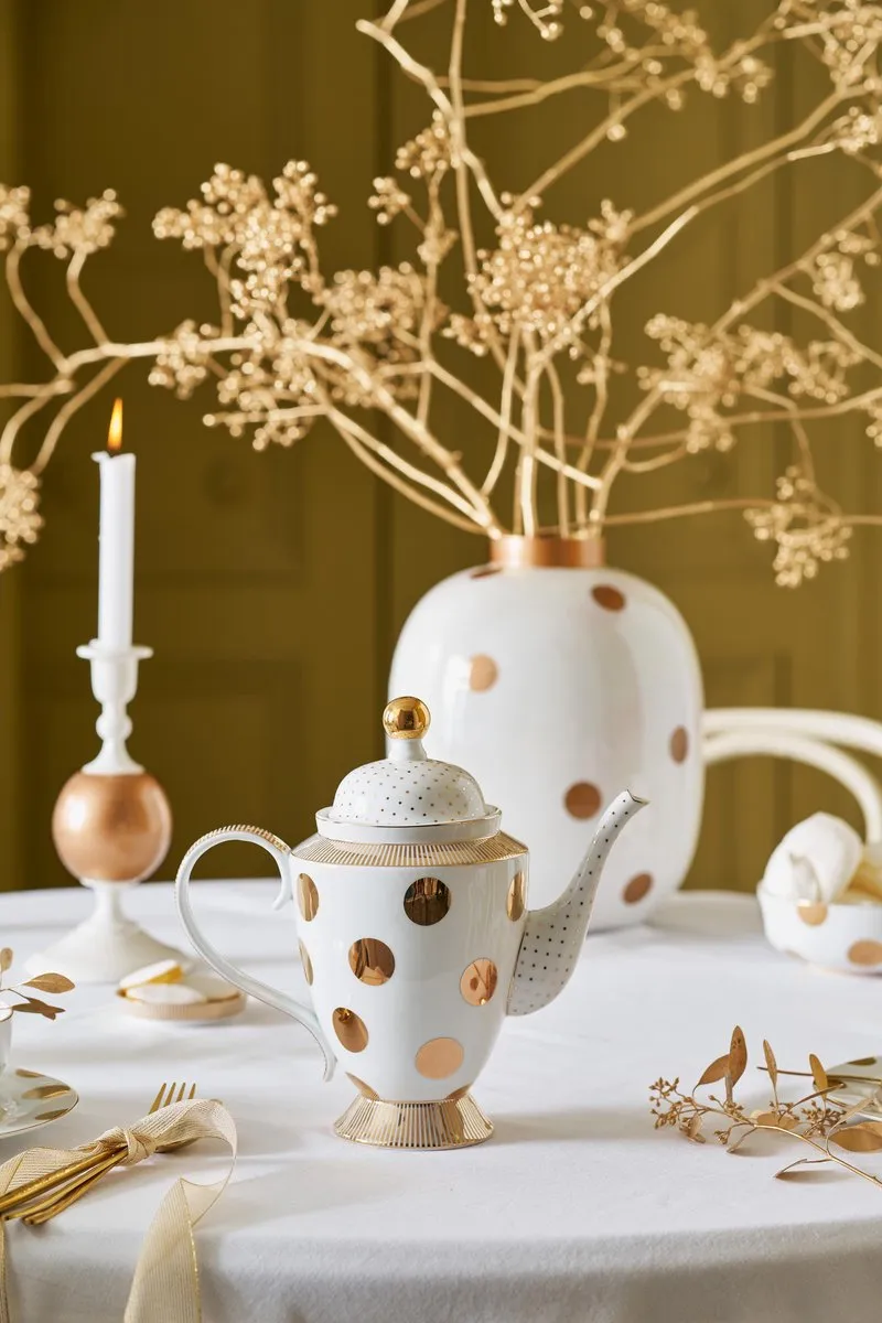 Pip Studio Theepot Dot Delight 1,25L - Wit/Goud